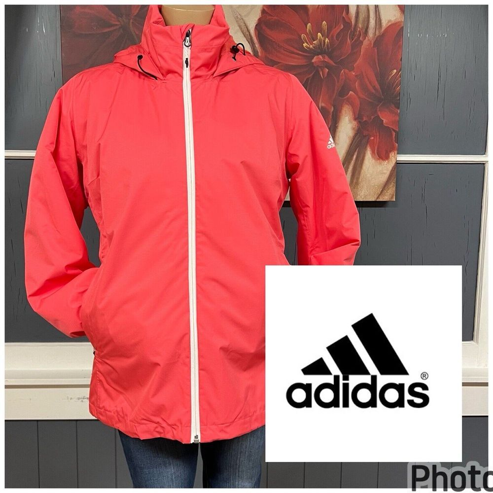 Adidas Jacket Women's Sz‎ Large Lightweight Puffer Bomber Hooded Full Zip Pink